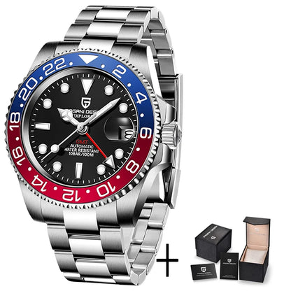 PAGAN DESIGN PD-1662 Luxury GMT Men Mechanical Wristwatch Sapphire Glass Stainless Steel 100M Waterproof Automatic Watches-EXPROTAS