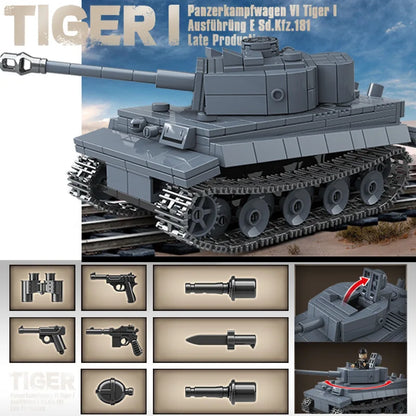 WW2 German Tiger I Tank Building Blocks Military Toy Set for Kids