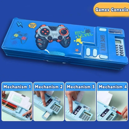 Double Layer Pencil Case with Calculator Sharpener Storage Box for School