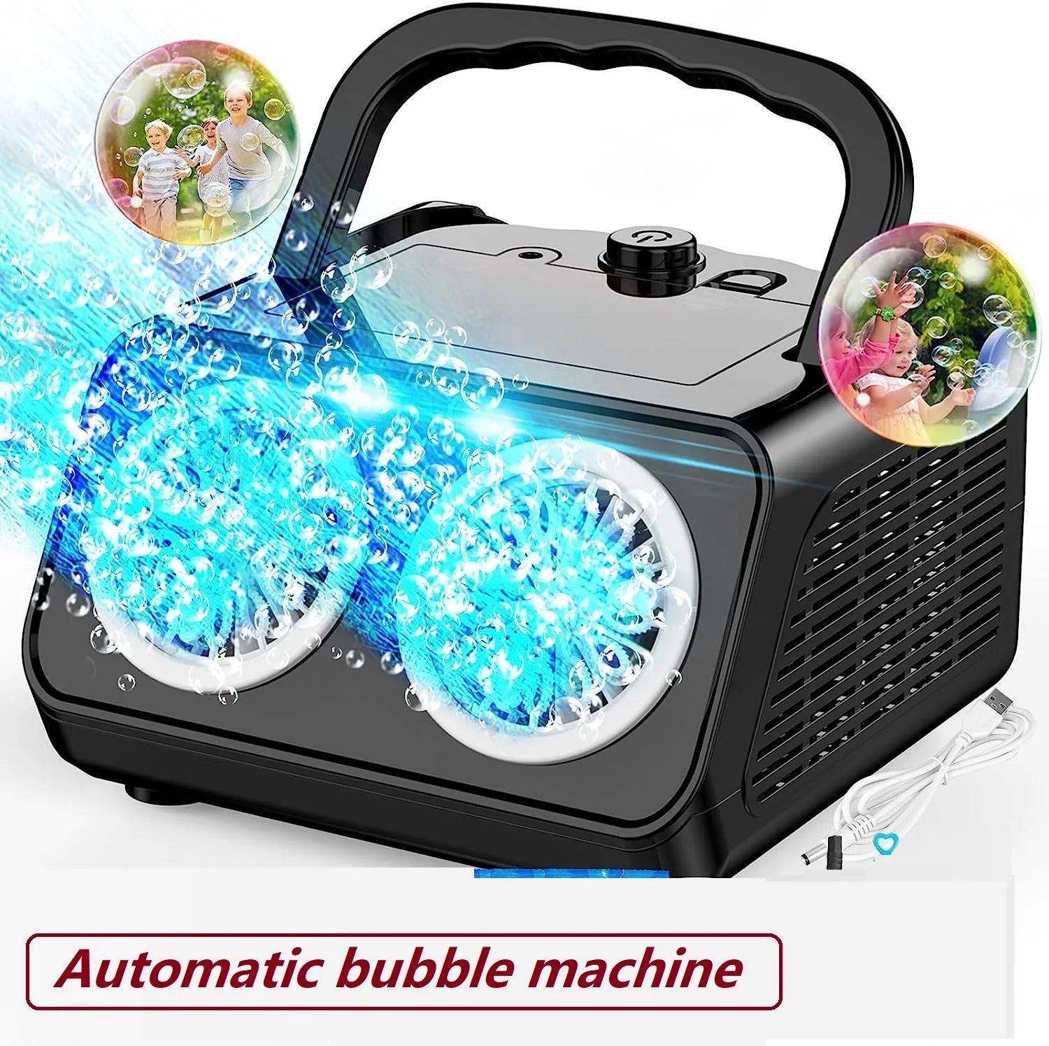 Automatic Bubble Machine Upgrade Bubble Blower with 2 Fans,50000+ Bubbles Per Minute Bubbles for Kids Portable Bubble Maker-EXPROTAS
