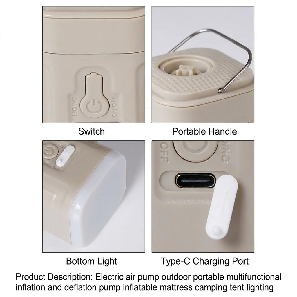 Mini Electric Air Pump USB Rechargeable for Camping Inflate Deflate Mattress