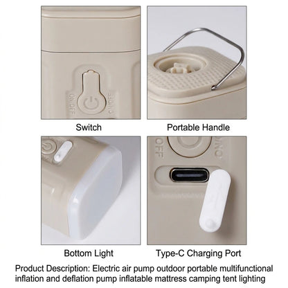 Mini Electric Air Pump USB Rechargeable for Camping Inflate Deflate Mattress