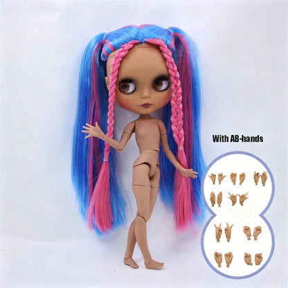 ICY DBS Blythe Doll Black Skin Joint Body Colourful Hair 1/6 BJD Dress Up