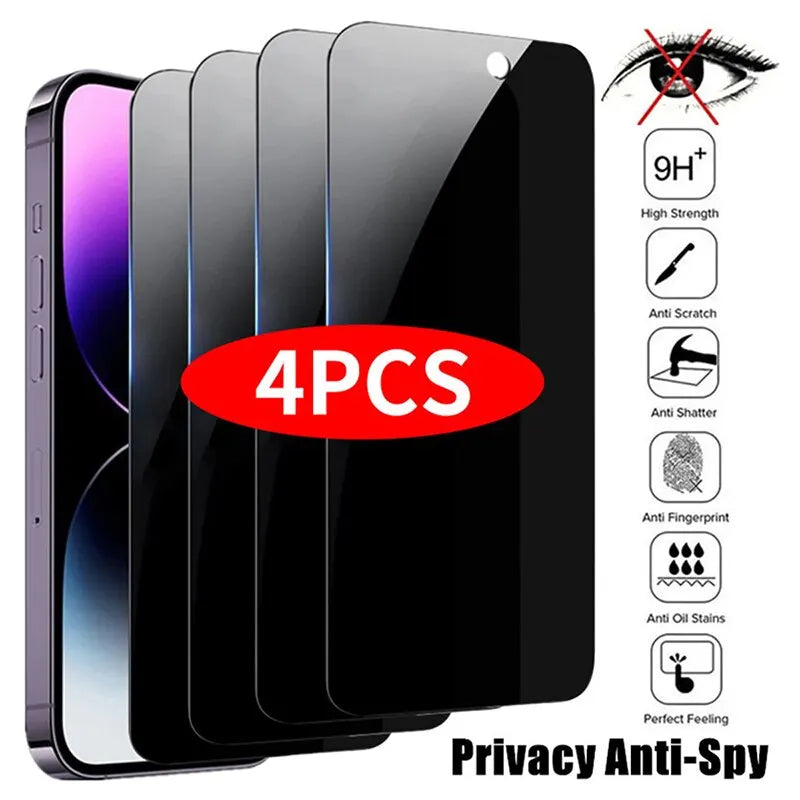 4PCS Privacy Screen Protector for iPhone 14 16 15 13 12 Anti-Spy Glass