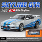 1:32 Nissan GTR R34 Skyline Supercar Alloy Metal Diecast Car Model Sound & Light Collection of Hobby Models Trendy Ornament Gift