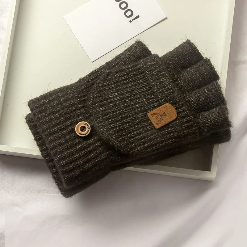 Knitted Fingerless Gloves Winter Warm Thermal Mittens for Men Women