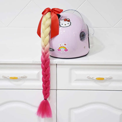 Motorcycle Helmet Braids Wig for Women Ponytail Hair Curly Pigtail Decor