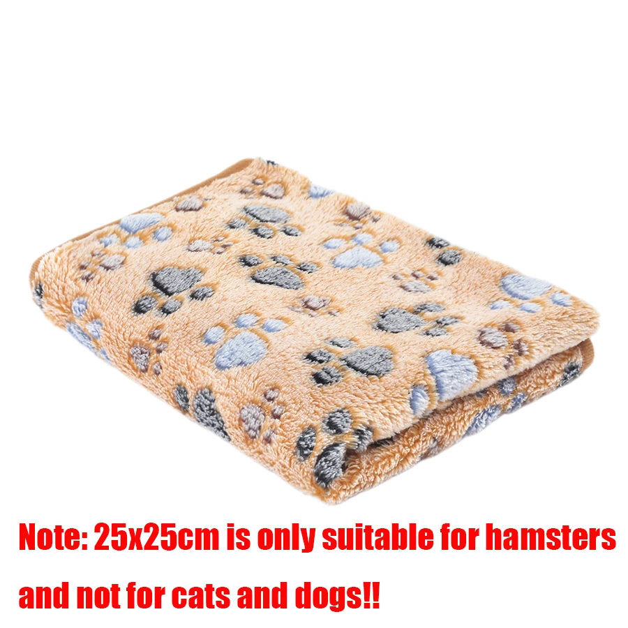 Pet Mat Warm Soft Fleece Blanket for Dog Cat Paw Print Bed