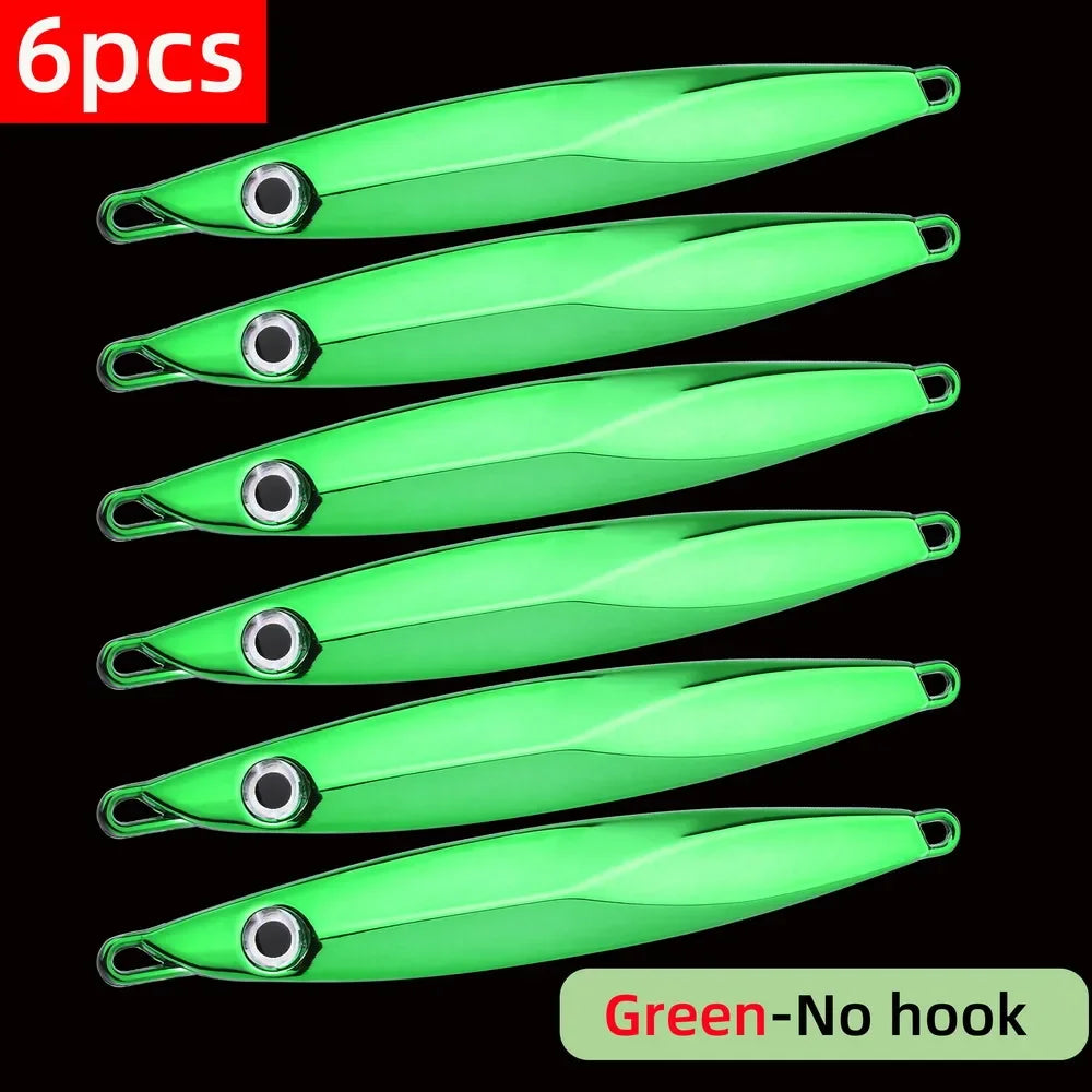 6pcs Long Casting Metal Jig, Sea Fishing Lure, Electroplated Hard Bait, Fishing Accessories Jigging Lure For Saltwater 10g-80g