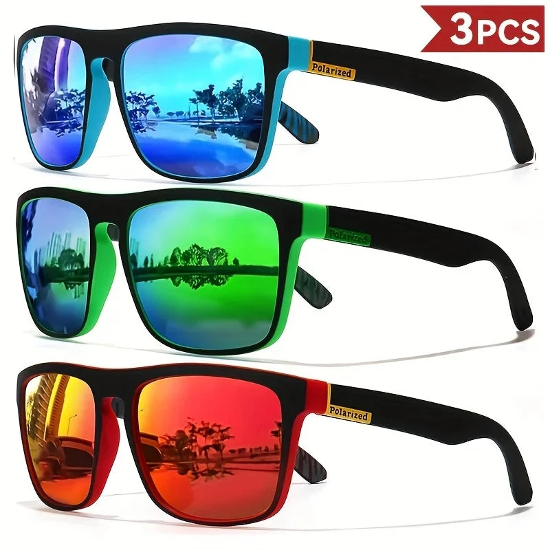 3PCS Polarized Square Sunglasses Men Women Fashion Outdoor Sport Travel