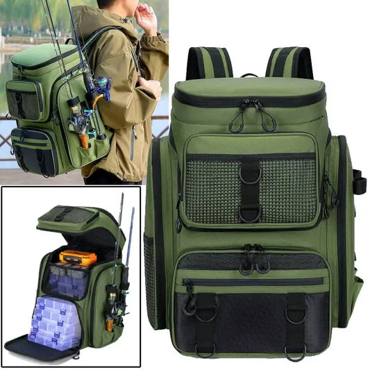 50L Fishing Bag with Rod Holders Chest Bag Fish Tackle Lure Organizer Storage Backpack Outdoor Camping Hiking Large Bagpack-EXPROTAS