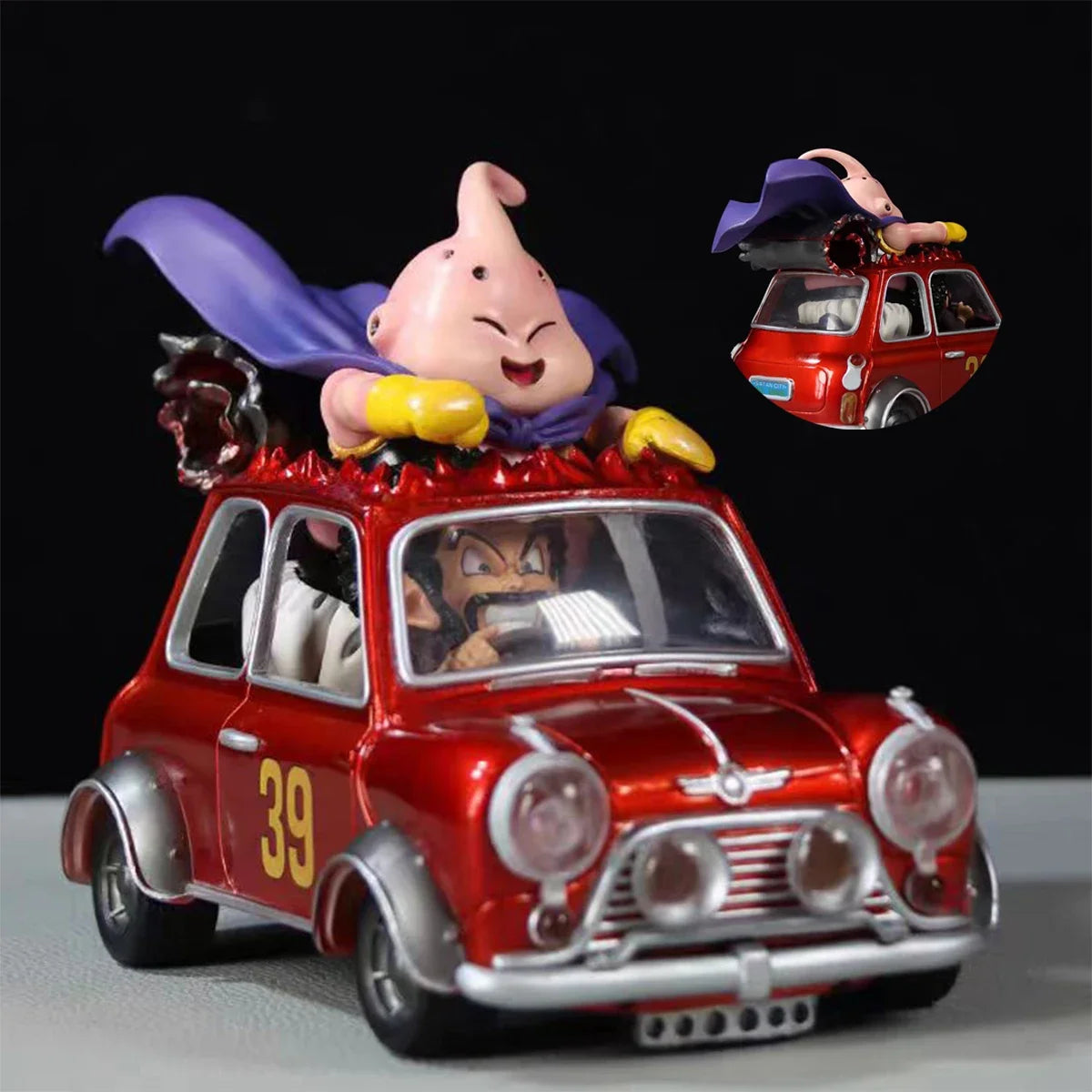 12cm Dragon Ball Z Majin Buu & Mr. Satan Car PVC Figure Collectible Model Toy