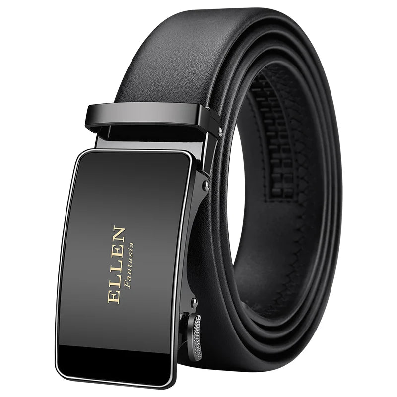 OYIFAN Leather Belt Men Automatic Buckle Ratchet Sliding Dress Black Belts