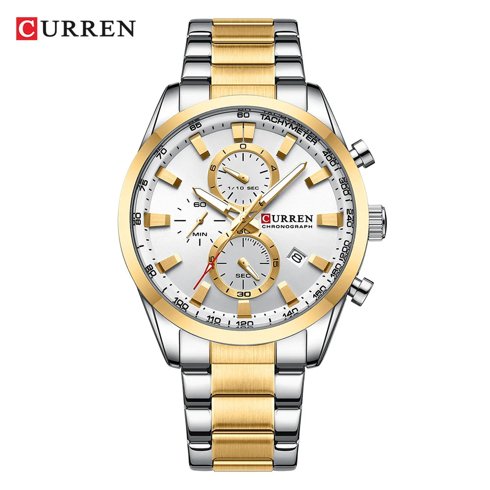 CURREN Casual Sporty Brand Stainless Steel Band Wristwatches for Men  Chronograph Quartz Watches with Date New 8445-EXPROTAS