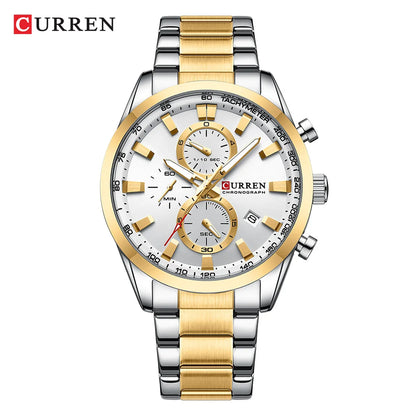 CURREN Casual Sporty Brand Stainless Steel Band Wristwatches for Men  Chronograph Quartz Watches with Date New 8445-EXPROTAS