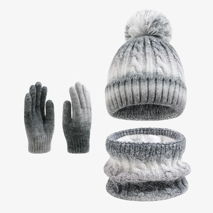 Kids Winter Hat Scarf Gloves 3Pcs Set Warm Knitted Beanie Pom