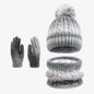 Kids Winter Hat Scarf Gloves 3Pcs Set Warm Knitted Beanie Pom