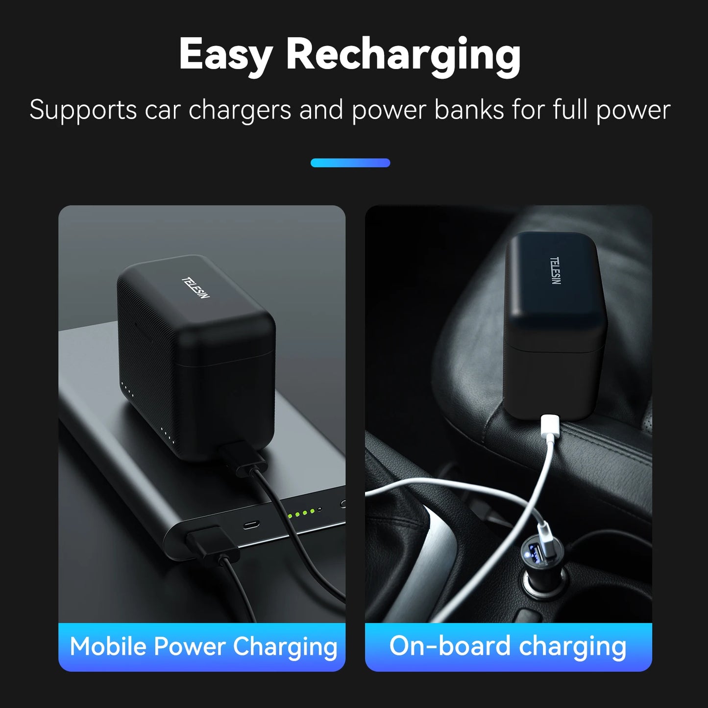 TELESIN Charging Case for Insta360 X3 X4 Dual Charger Hub w/ TF Storage