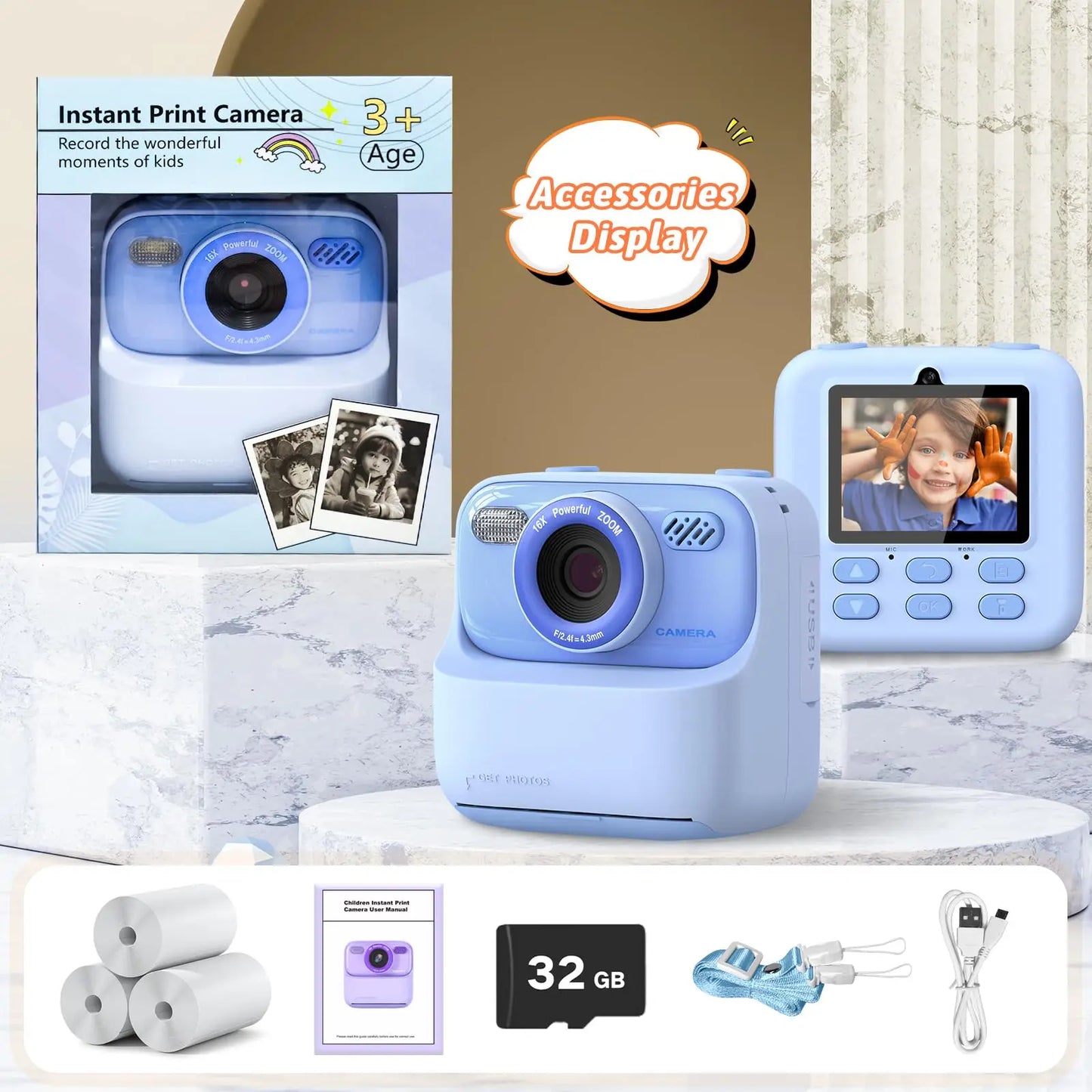 Kids Digital Camera 1080P Instant Print for Girls Boys Age 3-12