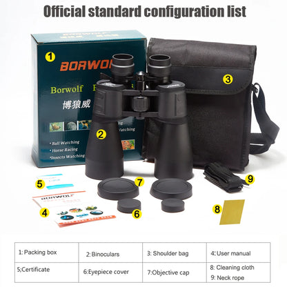Borwolf 10-380X100  High Magnification Long Range Zoom 10-60 Times Hunting Telescope Binoculars  HD Professiona  Zoom-EXPROTAS