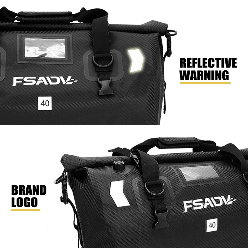 Carbon Black Motorcycle Tail Bag Waterproof 40L 66L Luggage Seat Travel Backpack