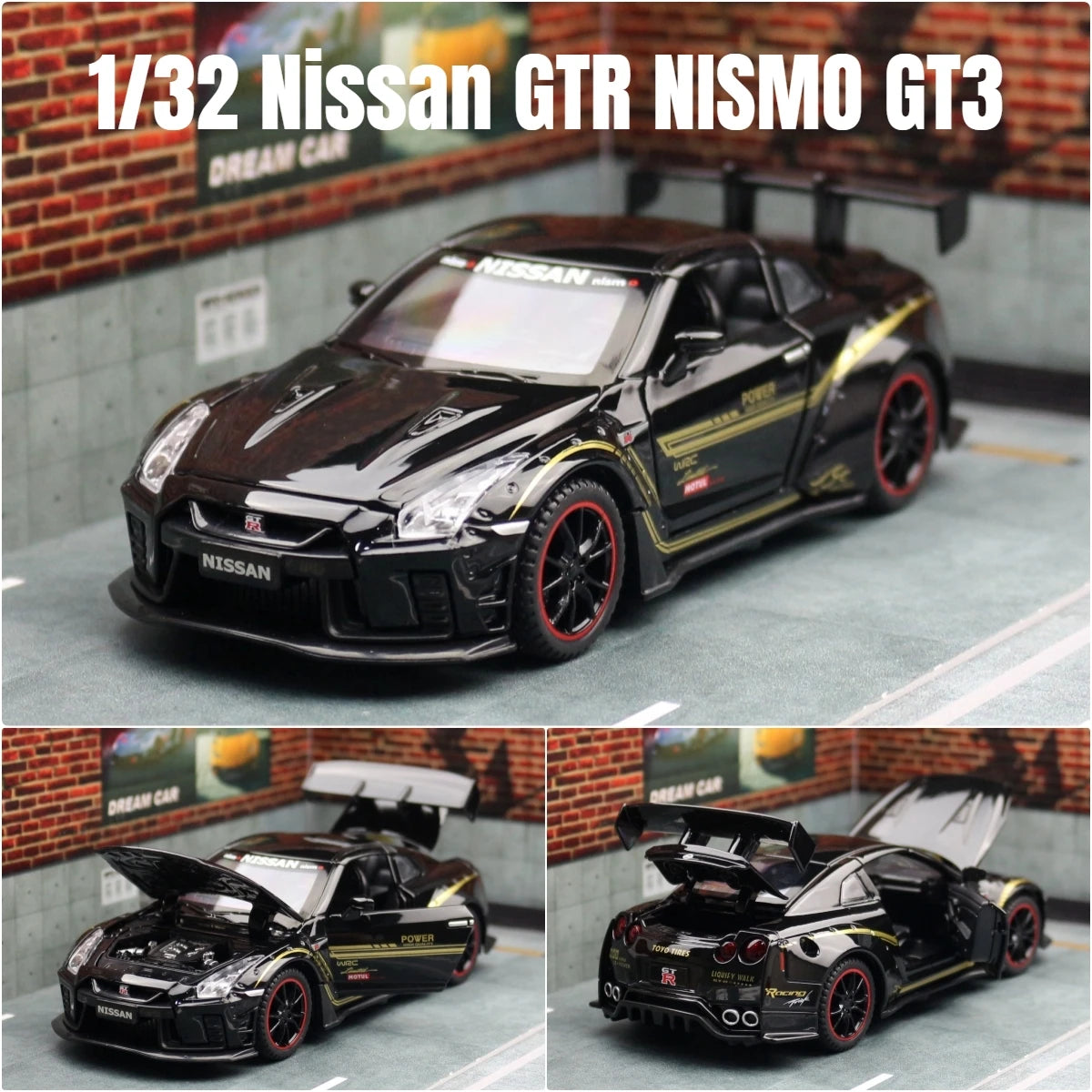 1/32 Nissan Skyline GTR R35 Nismo GT3 Racing Toy Car Model For Children RMZ CiTY Diecast Alloy Miniature Sound Light Collection
