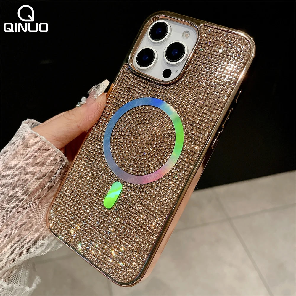Diamond MagSafe Case for iPhone 11-17 Air Pro Max Plus Electroplate Cover
