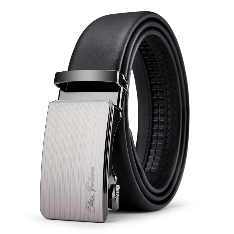 OYIFAN Leather Belt Men Automatic Buckle Ratchet Sliding Dress Black Belts