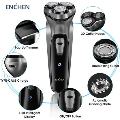 3D Floating Blade Electric Shaver for Men USB Rechargeable Rotary Razor