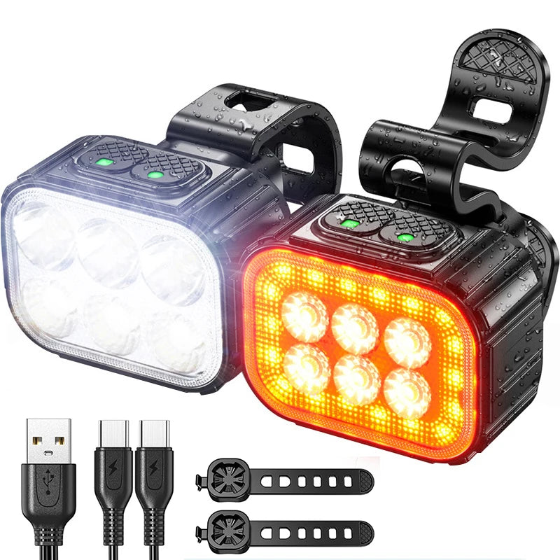 LED Bicycle Light Set Q6 Rechargeable Front Rear MTB Safety Lamps