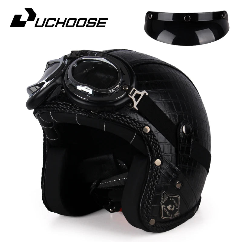 Uchoose Retro Motorcycle Helmet Open Face Chopper ABS Material Vintage