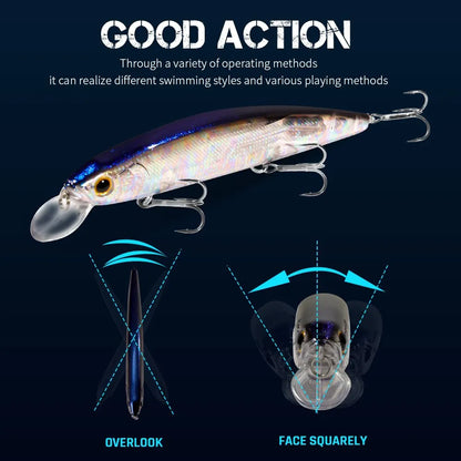 Treble Hook Minnow Lure 14cm 24g Fishing Wobbler for Pike Bass