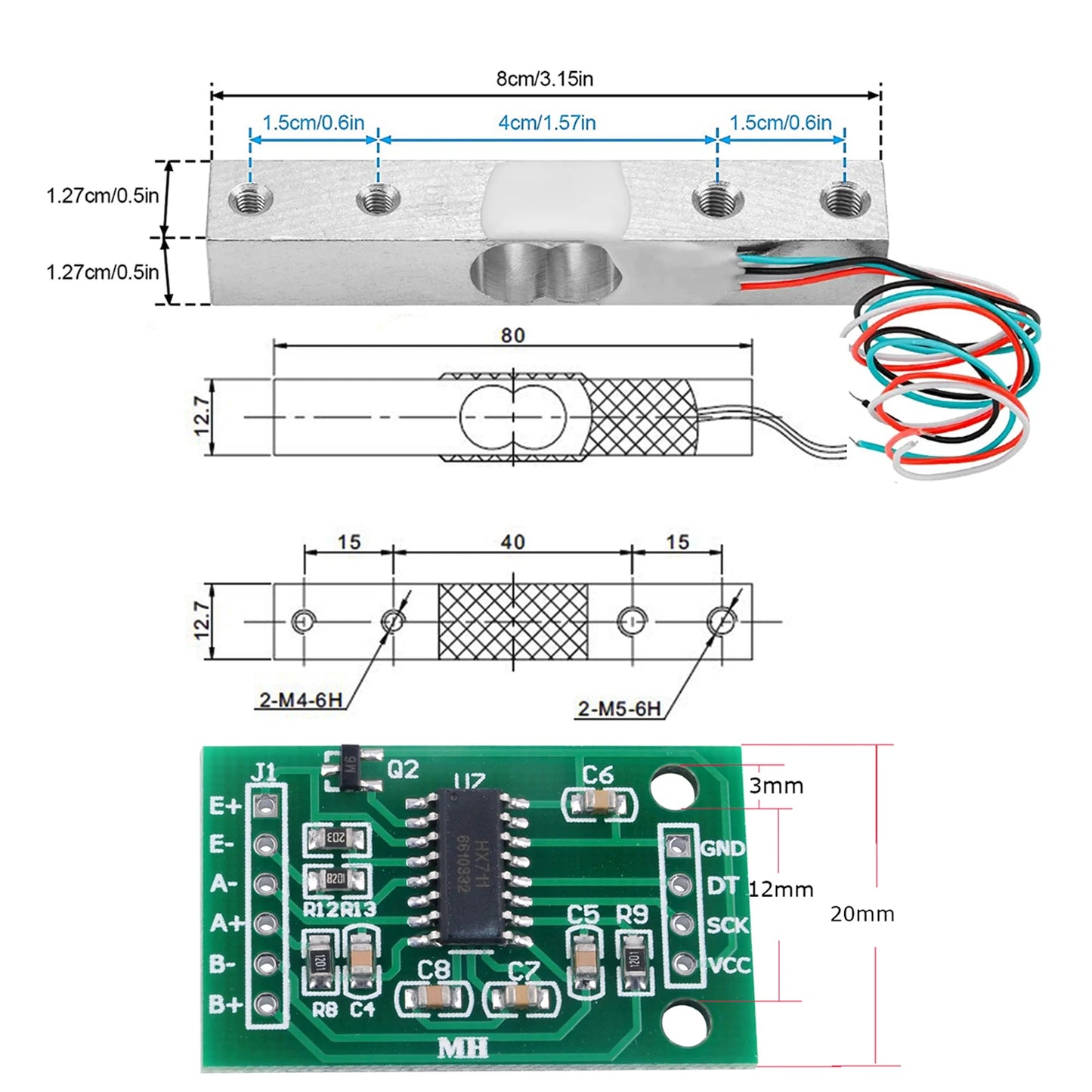 Load Cell Weight Sensor 1KG 2KG 3KG 5KG 10KG 20KG HX711 Module Weighing Scale