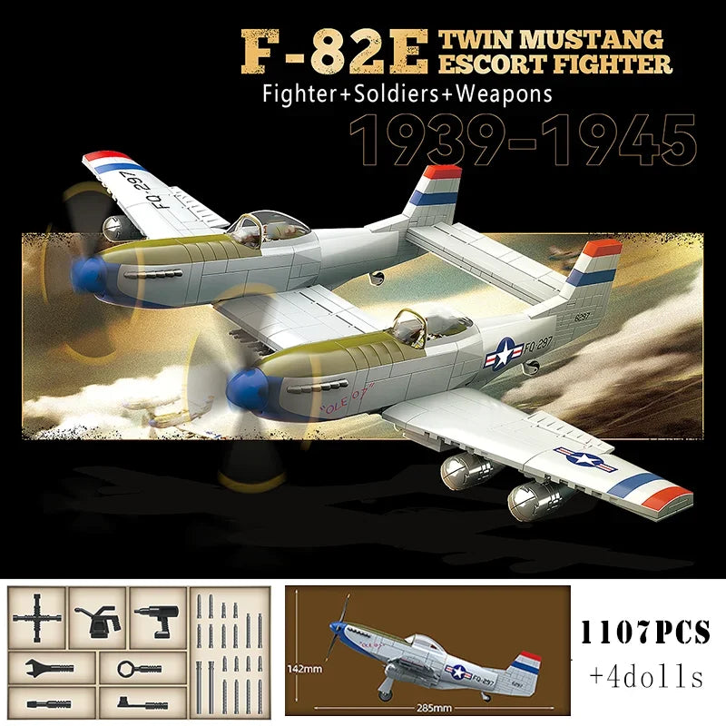 QUAN GUAN 100281 F-82E Twin Mustang Fighter Building Blocks Aircraft Toy Set