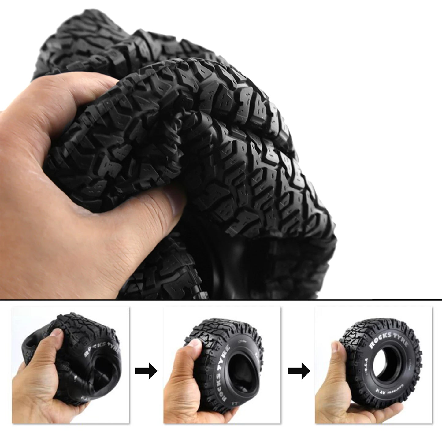 4PCS 1.9 Inch Beadlock Wheel Rims & Rubber Tire for 1/10 RC Rock Crawler Axial SCX10 RR10 AX10 Wraith 90048 90018 KM2-EXPROTAS