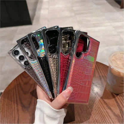 Gradient Crocodile Leather Case for Samsung Galaxy S23-S25 Ultra Plus Hard Cover