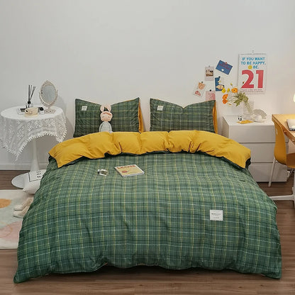 Cotton Duvet Cover 100% Cotton Bedding Set with Plaid Stripe 1 Duvet 2