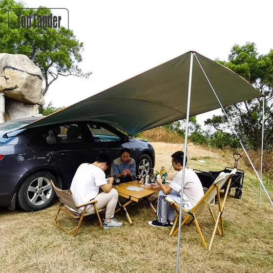 SUV Car Side Awning Waterproof Tarp with Poles Ropes Pegs Suction Cup Anchor