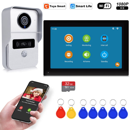 Wireless Wifi Video Doorbell System, 1080P Doorphone Door Camera, 7 Inch Touch Screen, Video Intercom 32GB SD card for Home-EXPROTAS