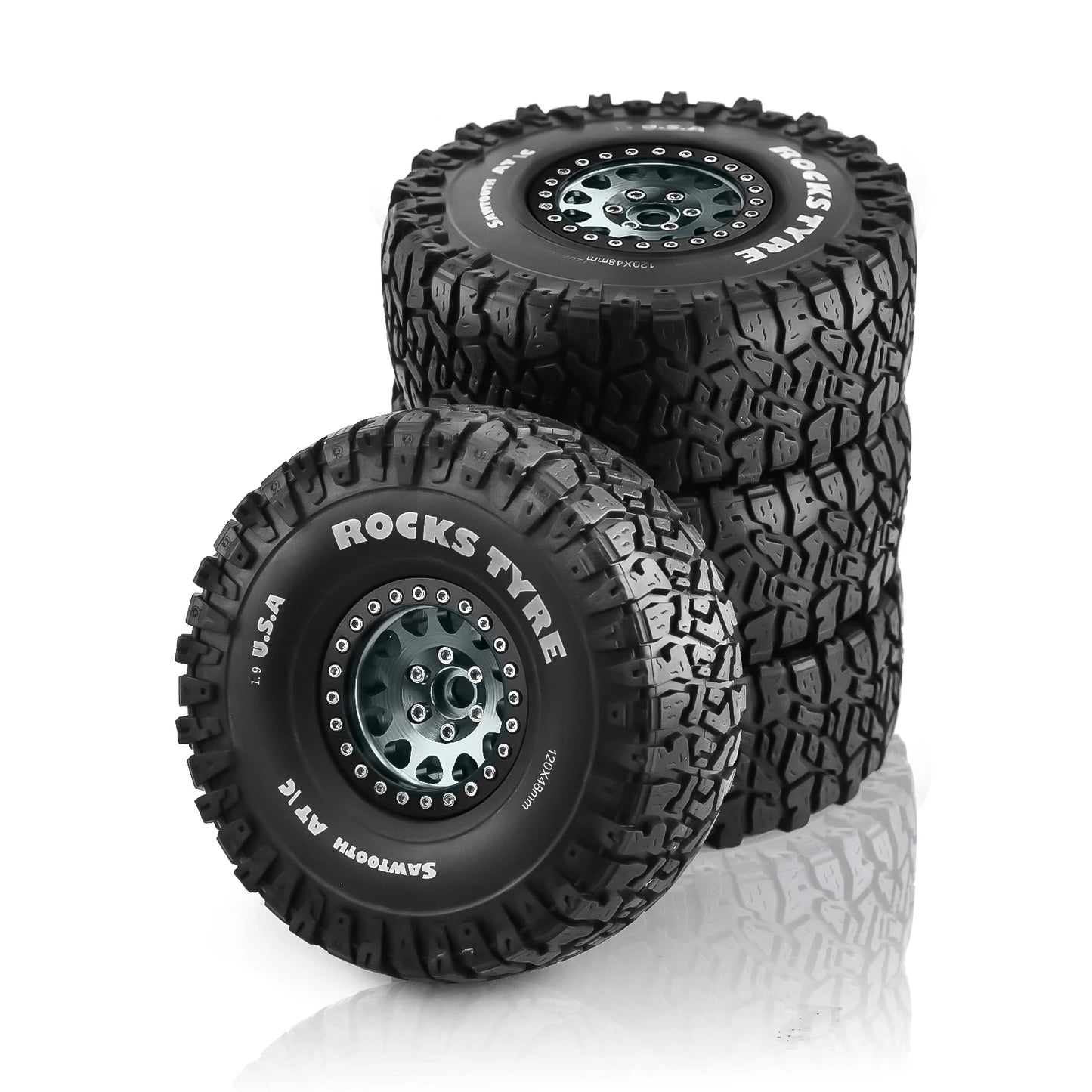 4PCS 1.9 Inch Beadlock Wheel Rims & Rubber Tire for 1/10 RC Rock Crawler Axial SCX10 RR10 AX10 Wraith 90048 90018 KM2-EXPROTAS