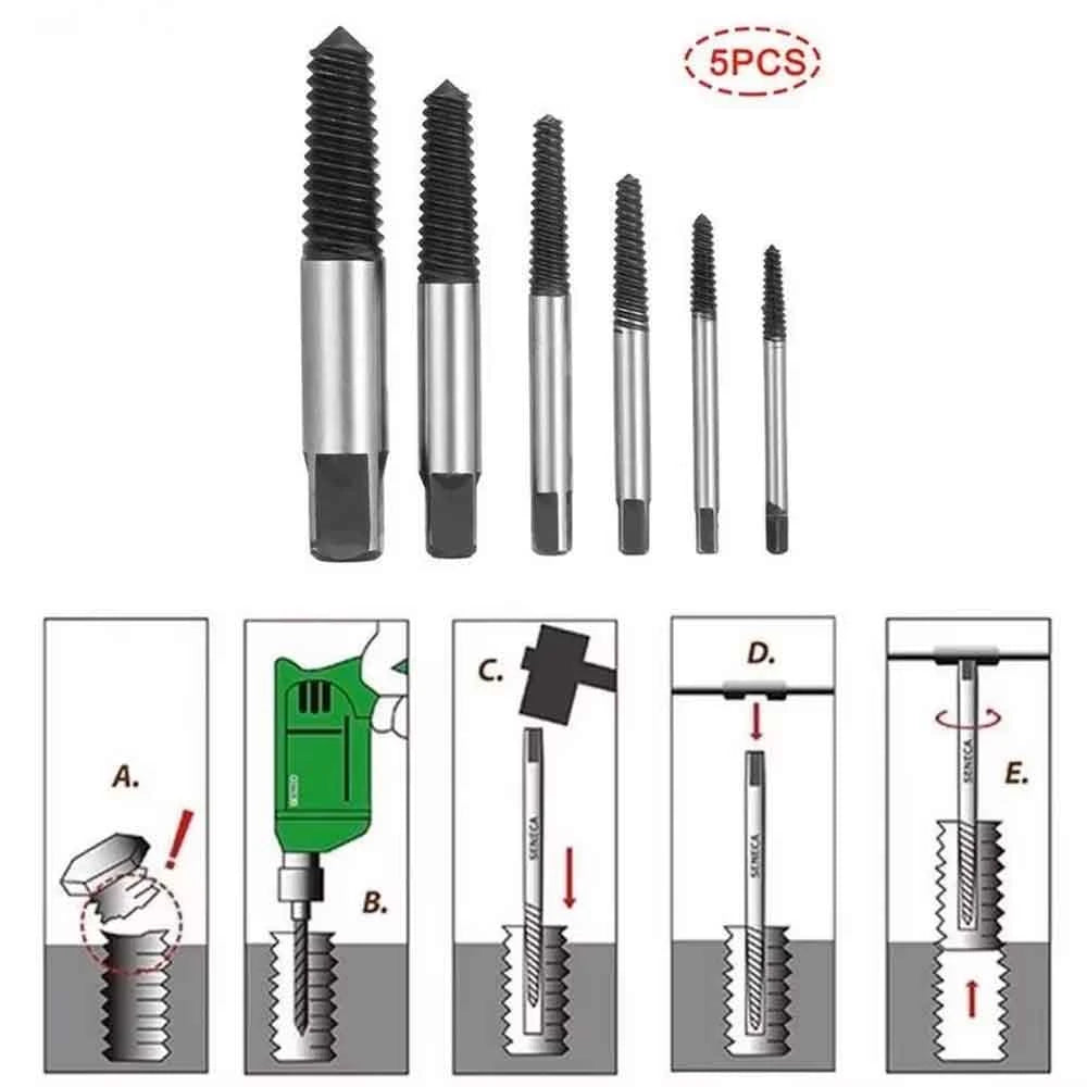 5/6Pcs Drill Bits Screw Extractor Remover Broken Damaged Easy Out Tool