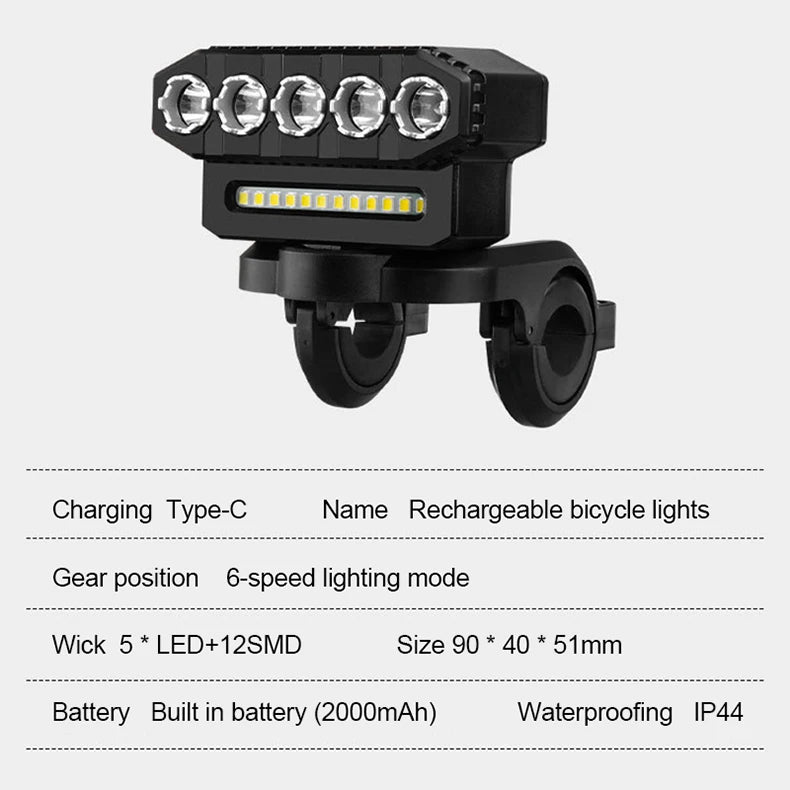 USB Rechargeable Bike Light Front LED Headlight Torch Waterproof Bicycle Lamp