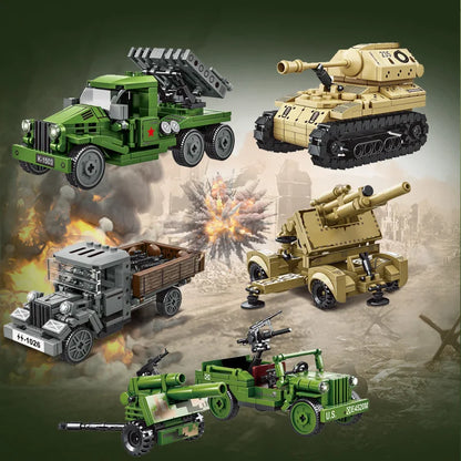 WW2 German Opel Truck with Anti-Aircraft Gun Building Blocks Military Soldiers Toy Gift
