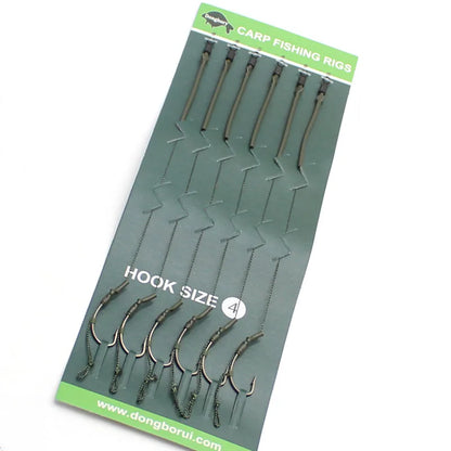 6pcs Carp Fishing Ready Tied Hair Rigs Hook Lines Size 2# 4# 6# 8# Tackle Set