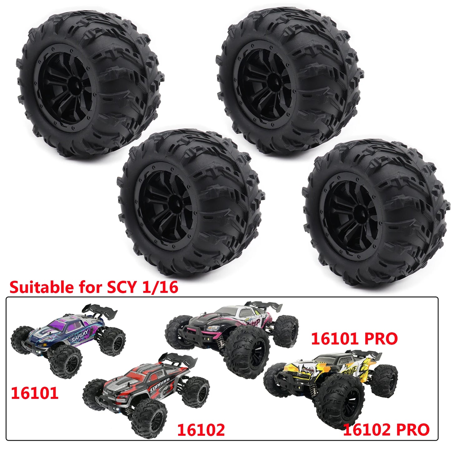 4PCS 12mm Hex Skidproof Rubber Tires 6034 for SCY 16101/16102 PRO 1/16 RC Truck Wheels