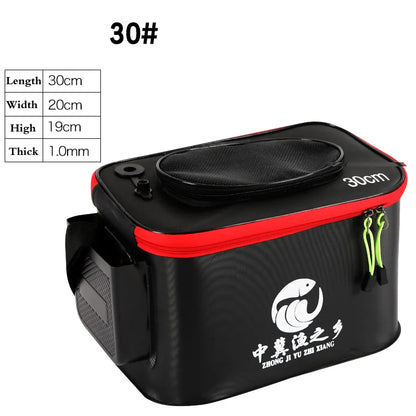 EVA Collapsible Live Fish Bucket Net Lid Side Pockets Fishing Water Tank