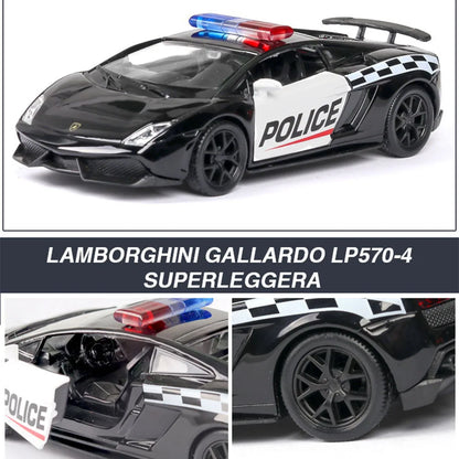 1:36 Alloy Diecast Car Models Police Car Black with Pull Back Function