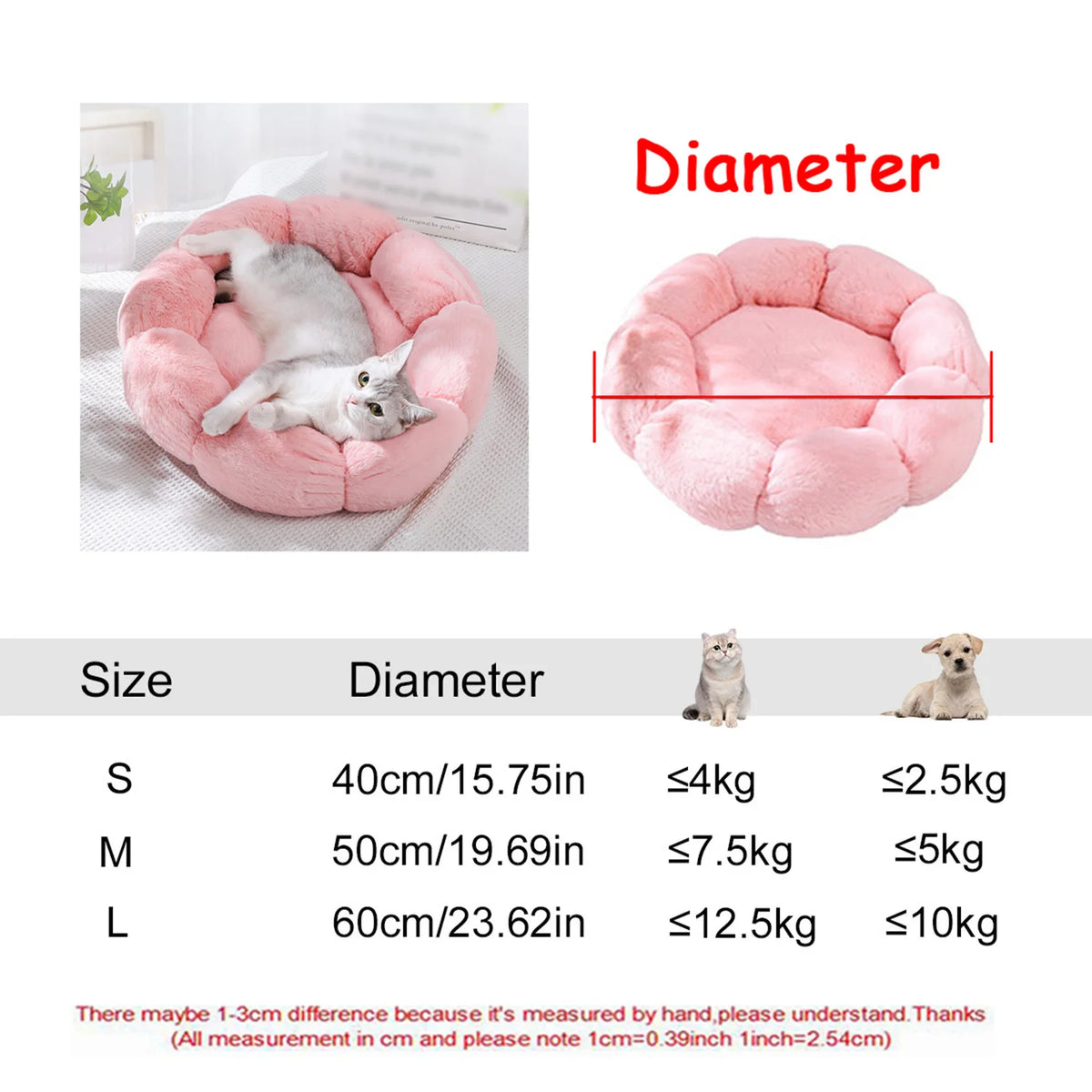 40-90cm Cat Bed Plush Round Soft Warm Cushion for Dog Pet Winter Sleeping