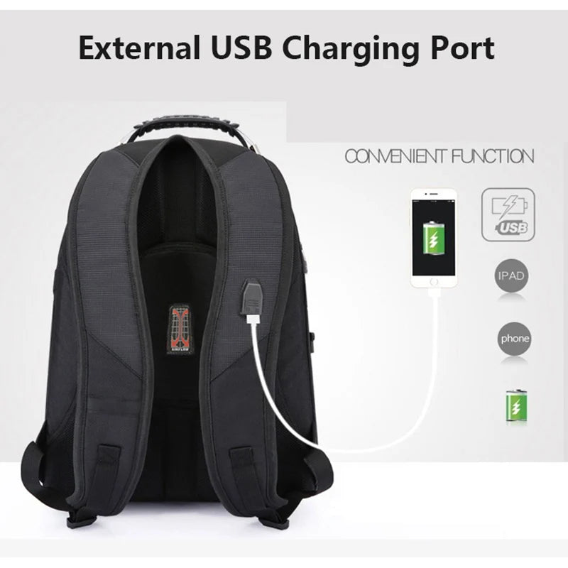 Swiss-Multifunctional bags Durable 17 Inch Laptop Backpack, Travel Bag,College Bookbag,USB Charging Port,Water Resistant-EXPROTAS