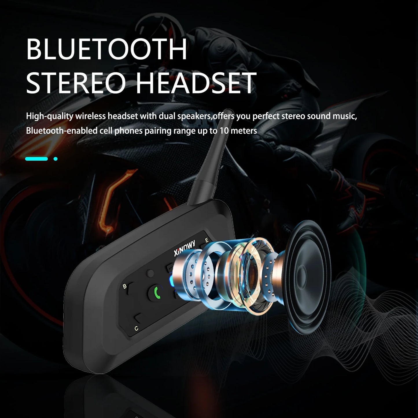 XiNOWY V6 PRO Motorcycle Bluetooth Intercom Helmet Headset 800m Waterproof 6 Riders Music